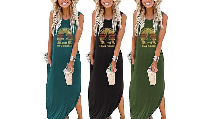 Novelty Yoga Printed Maxi Dresses - 4 Sizes & 4 Colours was £ now £14.99