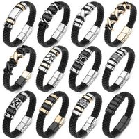 Leather & Stainless Steel Icon Bracelet! - Black | Wowcher RRP £19.90 Sale price £8.90