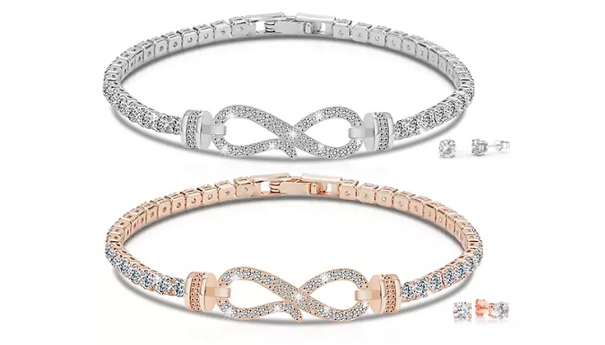 Infinity Tennis Bracelet and Earrings Set - 2 Colours! was £ now £9.99