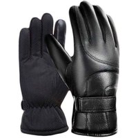 Men'S Leather Winter Touch Screen Gloves - Black