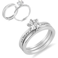 Double Ring And Drop Earrings Set - Silver | Wowcher RRP £49.99 Sale price £11.99
