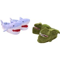 Soft Plushie Shark And Dinosaur Slippers - Black | Wowcher RRP £24.99 Sale price £8.99