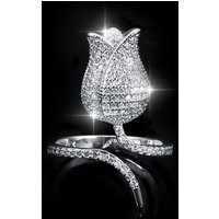 Crystal Tulip Open Ring - Fits Sizes From K-T! - Silver | Wowcher RRP £69.99 Sale price £8.99