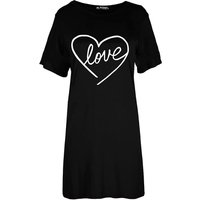 Love Heart Oversized T-Shirt Dress - 5 Colours & Sizes 8-26 - Black | Wowcher RRP £10.00 Sale price £6.99