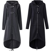Long Zip-Up Hoodie Jacket - Black Or Grey - Sizes 10-20! | Wowcher RRP £39.99 Sale price £15.99