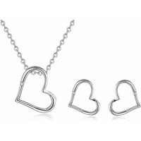 Loveheart Diamond Pendant & Earring Set - Silver | Wowcher RRP £59.99 Sale price £19.99